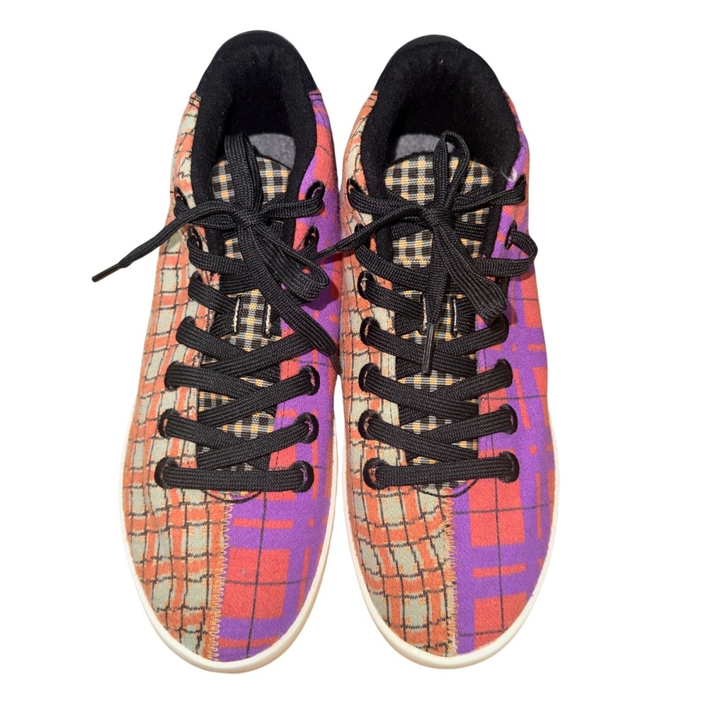 NEW Allbirds Wool Piper Mid Men 9 Sneaker Split Tartan Purple Orange Plaid Patch